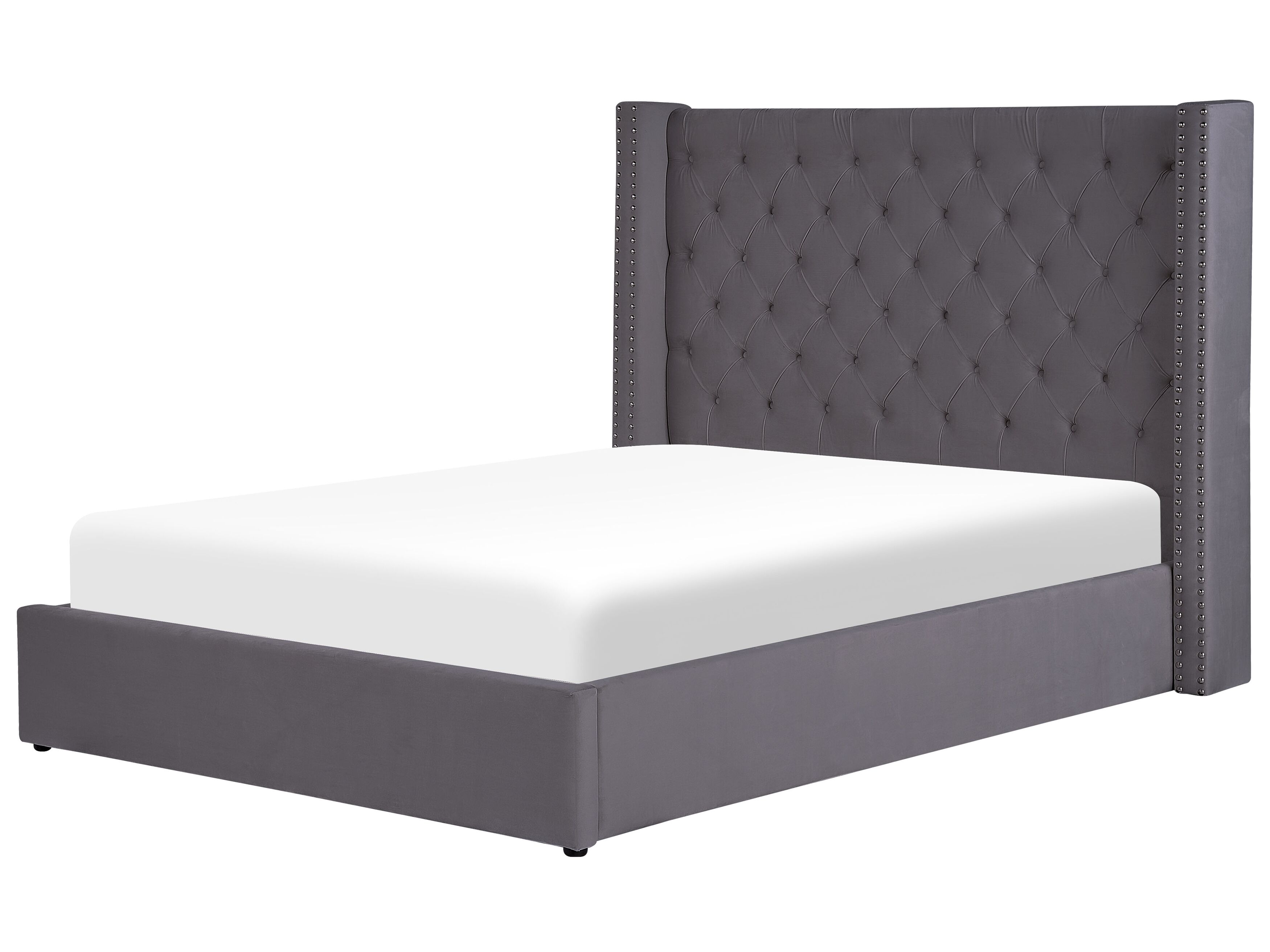 Lit Palermo 140x200 Avec Matelas Intégré - Velours Gris - Rangement Pratique - Fabriqué En Pologne