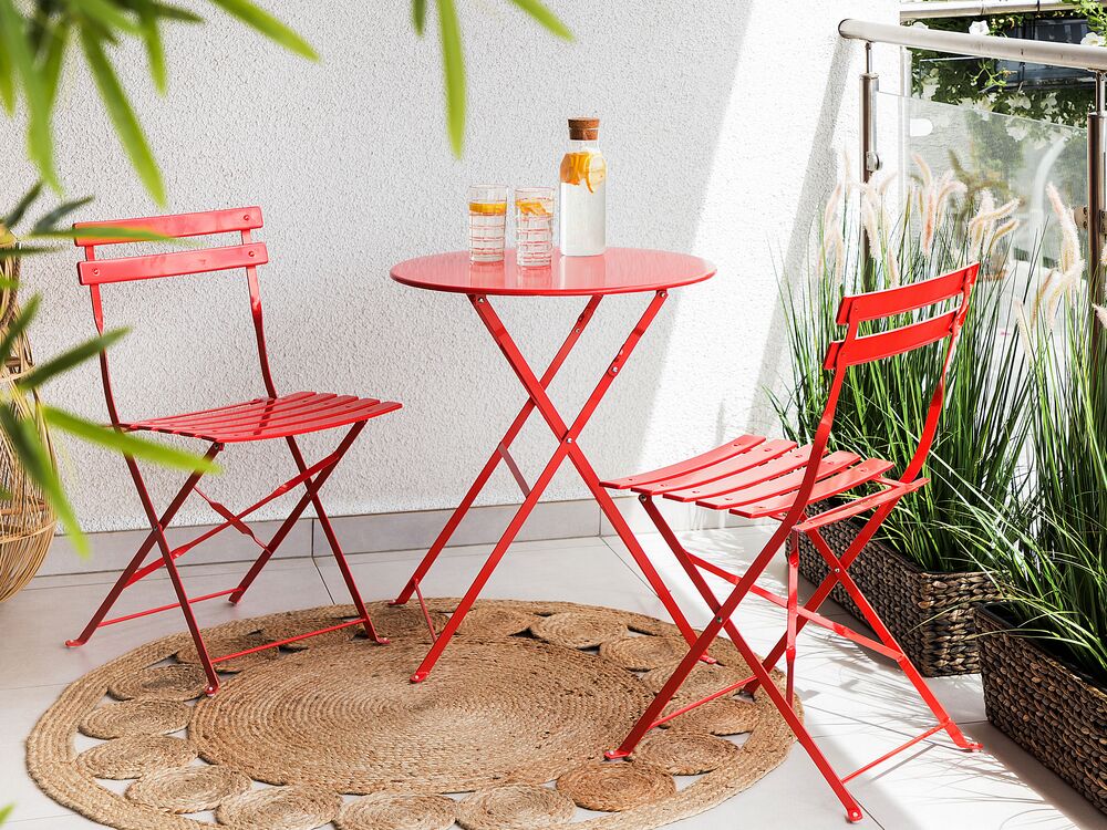 Salon de jardin bistrot table et 2 chaises en acier rouge FIORI