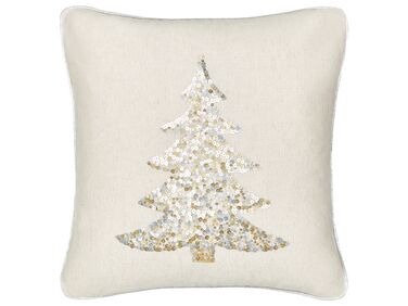 Coussin en coton beige à motif d'arbre de Noël 45 x 45 cm CLEYERA
