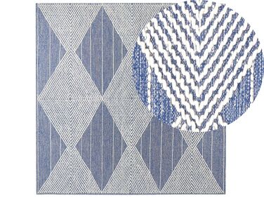 Világosbézs és kék gyapjúszőnyeg 200 x 200 cm DATCA