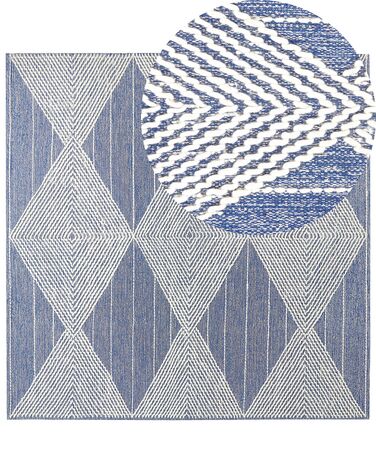 Teppich Wolle beige / blau 200 x 200 cm geometrisches Muster Kurzflor DATCA