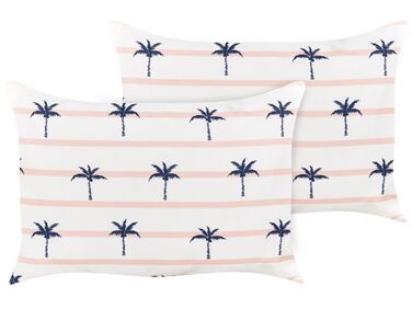 Set of 2 Outdoor Cushions Palm Pattern 40 x 60 cm White MOLTEDO