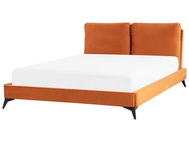 Łóżko welurowe 160 x 200 cm pomarańczowe MELLE