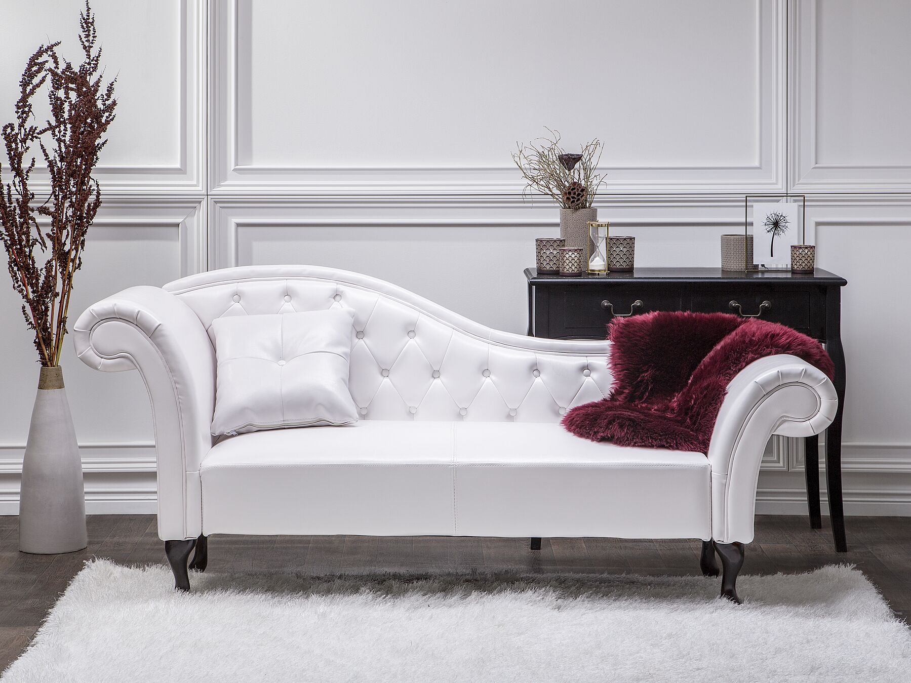 Chaise longue en piel blanca izquierdo LATTES Beliani.es