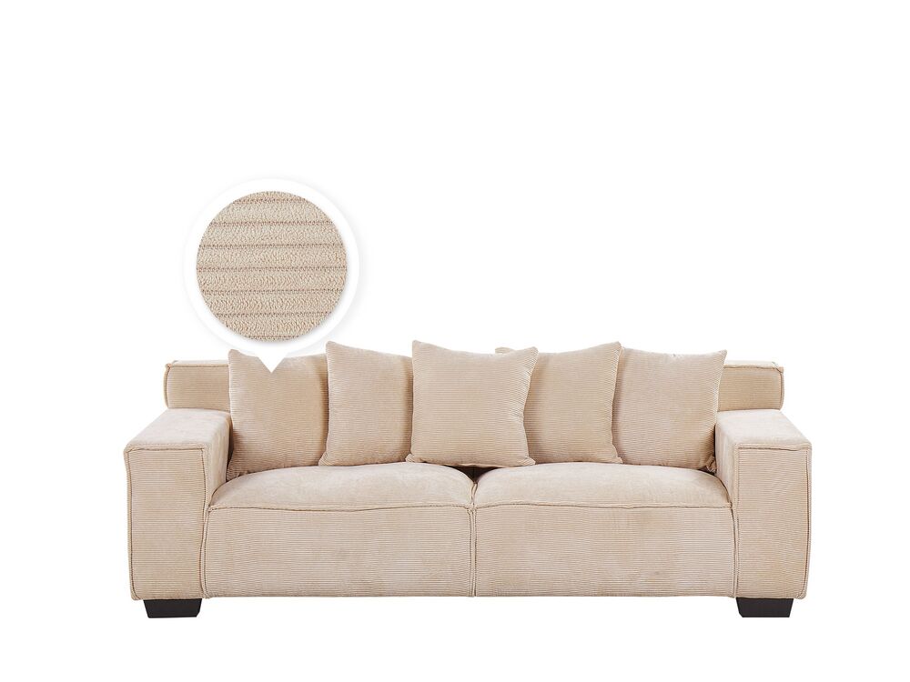 3 Seater Corduroy Sofa Beige Viskan Beliani Co Uk 3 Seater Corduroy Sofa Beige Viskan, Corduroy Fabric Sofa