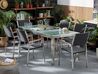 6 Seater Garden Dining Set Triple Plate Cracked Ice Glass Top with Black Rattan Chairs GROSSETO_725021
