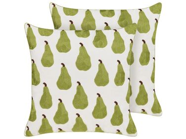 Set of 2 Cushions Pear Pattern 45 x 45 cm White and Green TRACHELIUM