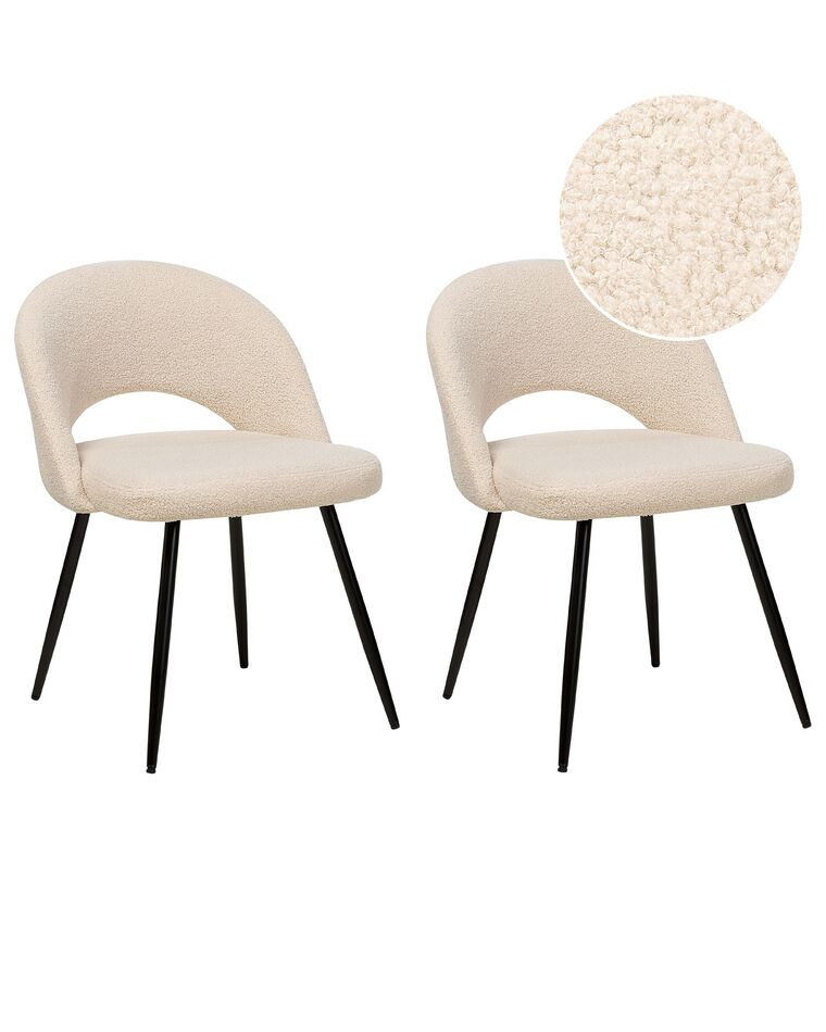Set of 2 Boucle Dining Chairs Beige ONAGA_877468