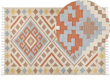 Kelim Teppich Baumwolle mehrfarbig 200 x 300 cm geometrisches Muster Kurzflor ATAN