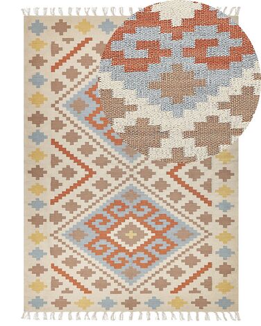 Kelim Teppich Baumwolle mehrfarbig 200 x 300 cm geometrisches Muster Kurzflor ATAN