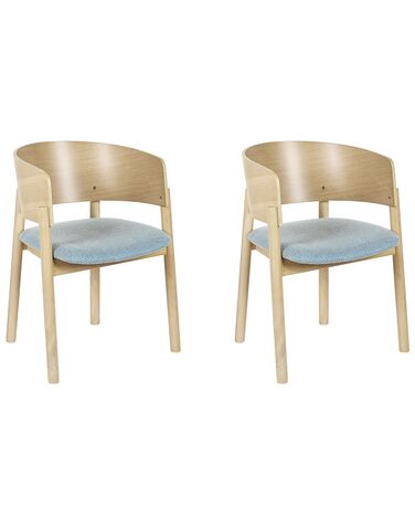 Conjunto de 2 sillas de poliéster/madera de caucho madera clara/azul claro MARIKANA