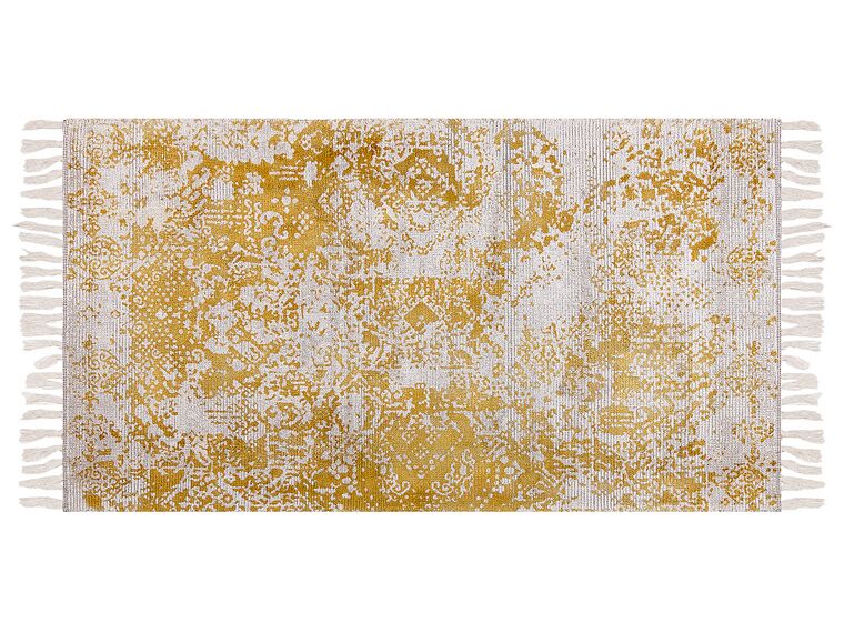 Teppich Viskose senfgelb / beige 80 x 150 cm orientalisches Muster Kurzflor BOYALI_836788