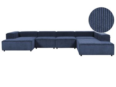 Sofá de canto modular 5 lugares em bombazine azul escuro à esquerda APRICA