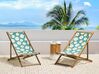 Set of 2 Acacia Folding Deck Chairs and 2 Replacement Fabrics Light Wood with Off-White / Chamomile Pattern ANZIO_819628