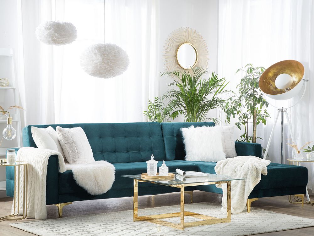 Left Hand Velvet Corner Sofa Emerald Green ABERDEEN | ex Factury at