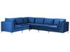 Right Hand 6 Seater Modular Velvet Corner Sofa Blue EVJA_859775