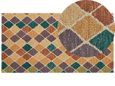 Teppich Wolle mehrfarbig 80 x 150 cm geometrisches Muster Kurzflor KESKIN