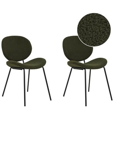 Conjunto de 2 cadeiras de jantar em tecido bouclé verde escuro LUANA