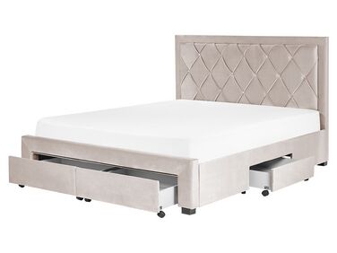 Zamatová posteľ s úložným priestorom 160 x 200 cm béžová LIEVIN