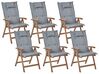 Conjunto 6 cadeiras de jardim em madeira escura de acácia e almofadas cinzentas AMANTEA_879813