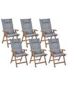 Conjunto 6 cadeiras de jardim em madeira escura de acácia e almofadas cinzentas AMANTEA_879813