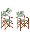 Set of 2 Acacia Folding Chairs and 2 Replacement Fabrics Dark Wood with Grey / Leaf Pattern CINE_819353