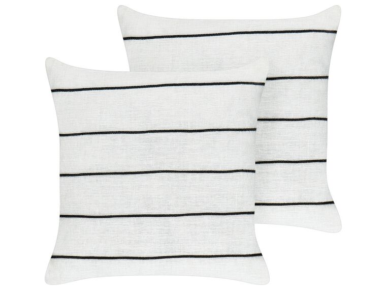 Set of 2 Linen Cushions Striped 50 x 50 cm White and Black MILAS_904802