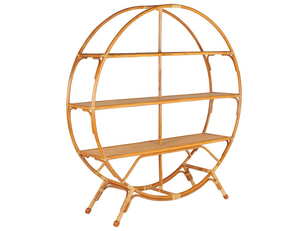 Round 3 Tier Rattan Bookcase Natural TUVALU Beliani.co.uk