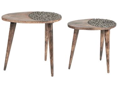 Conjunto de 2 mesas de apoio em madeira escura de mango KHETUA