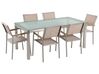 Hatszemélyes étkezőasztal üveglappal és bézs textilén székekkel GROSSETO_725210