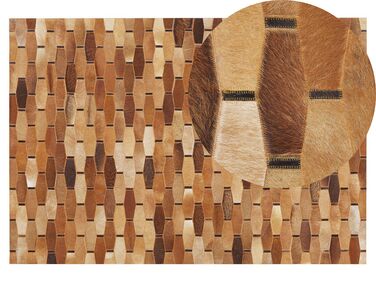 Kožený koberec patchworkový 140 x 200 cm hnědý DIGOR