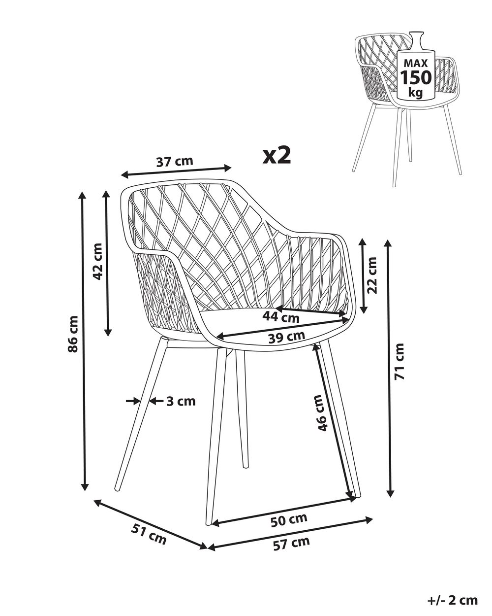 Lot de 2 chaises de salle à manger blanches NASHUA | Beliani.fr