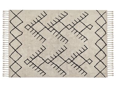 Teppich Baumwolle beige / schwarz 140 x 200 cm geometrisches Muster Kurzflor ERLER