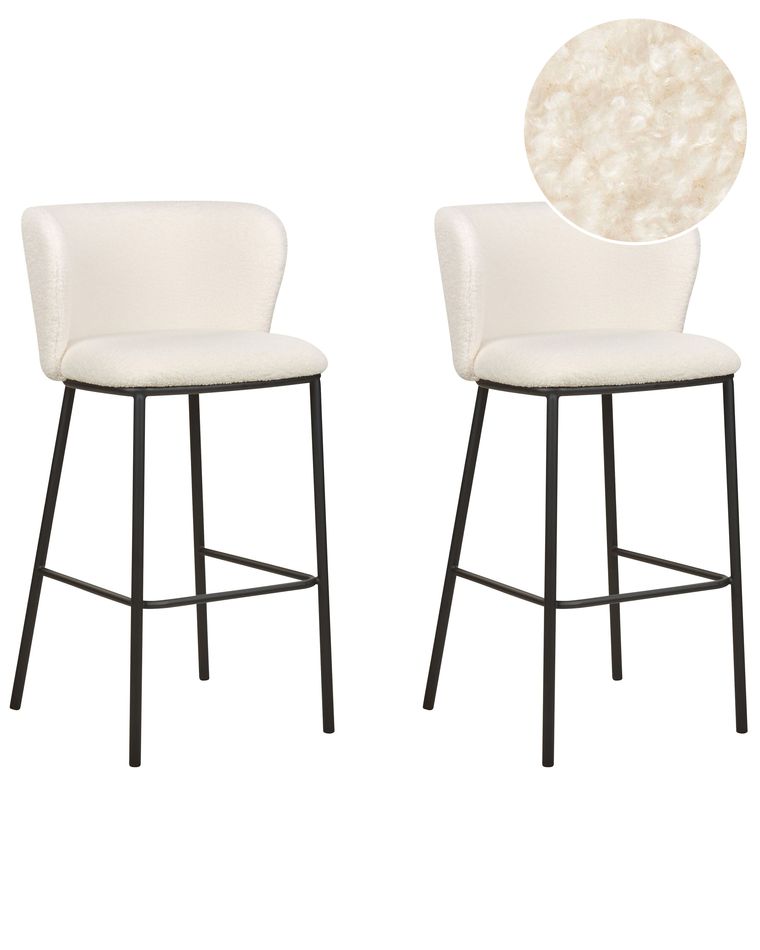 Lot de 2 Tabourets de Bar Pieds en Acier avec Dossier Rond en Tissu Bouclé Blanc Emery