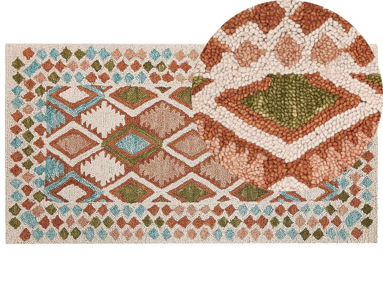 Teppich Wolle mehrfarbig 80 x 150 cm geometrisches Muster Kurzflor ERMENEK_836585