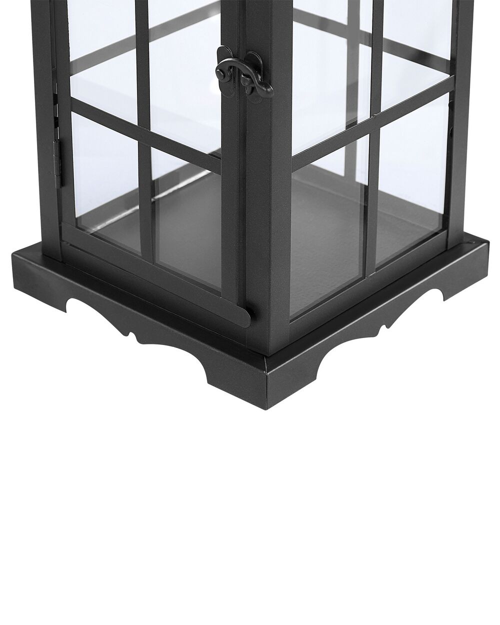 Farolillo de metal hierro negro puertas de vidrio 42 cm pilar portavelas  moderno interior Clara