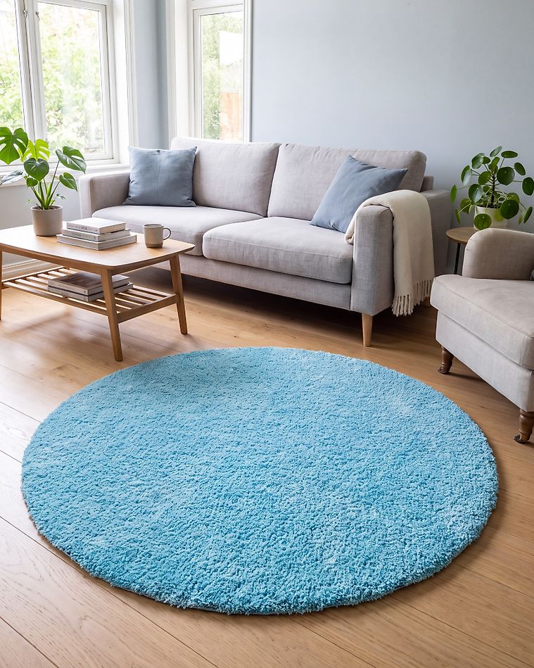 Round Rugs Uk Shaggy Round Area Rug ⌀ 140 cm Blue DEMRE | Beliani.co.uk