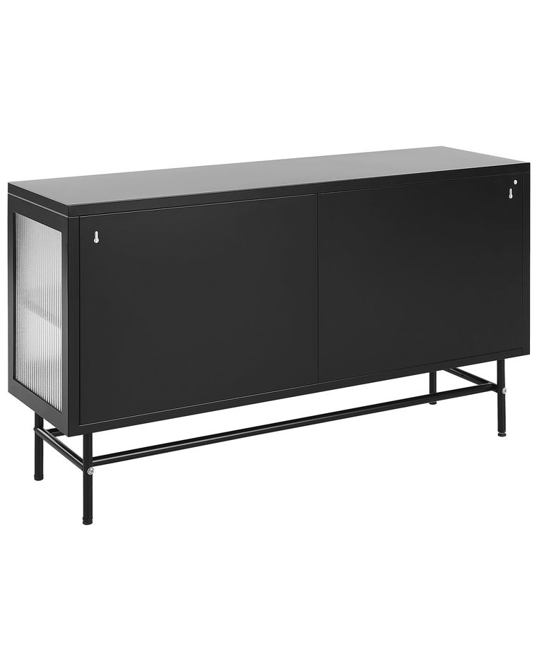 3 Door Metal Sideboard with Glass Display Black DEVON | Beliani.no