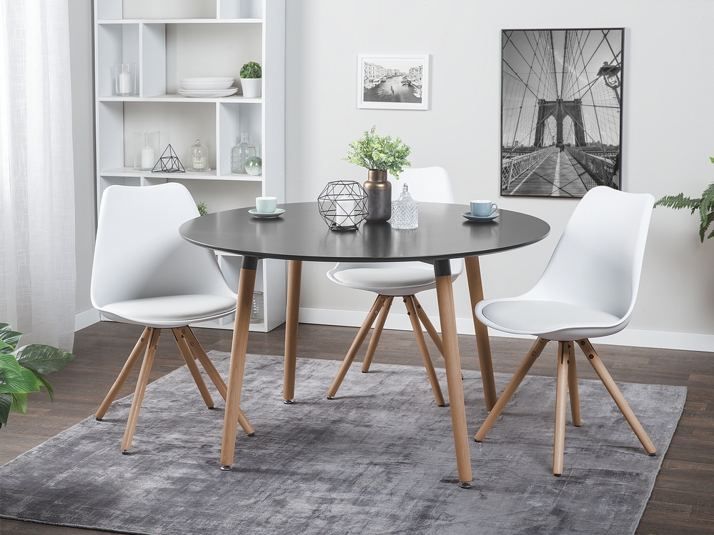 Designer Plastic 120cm Dining Table in Grey & Beech Wood Legs