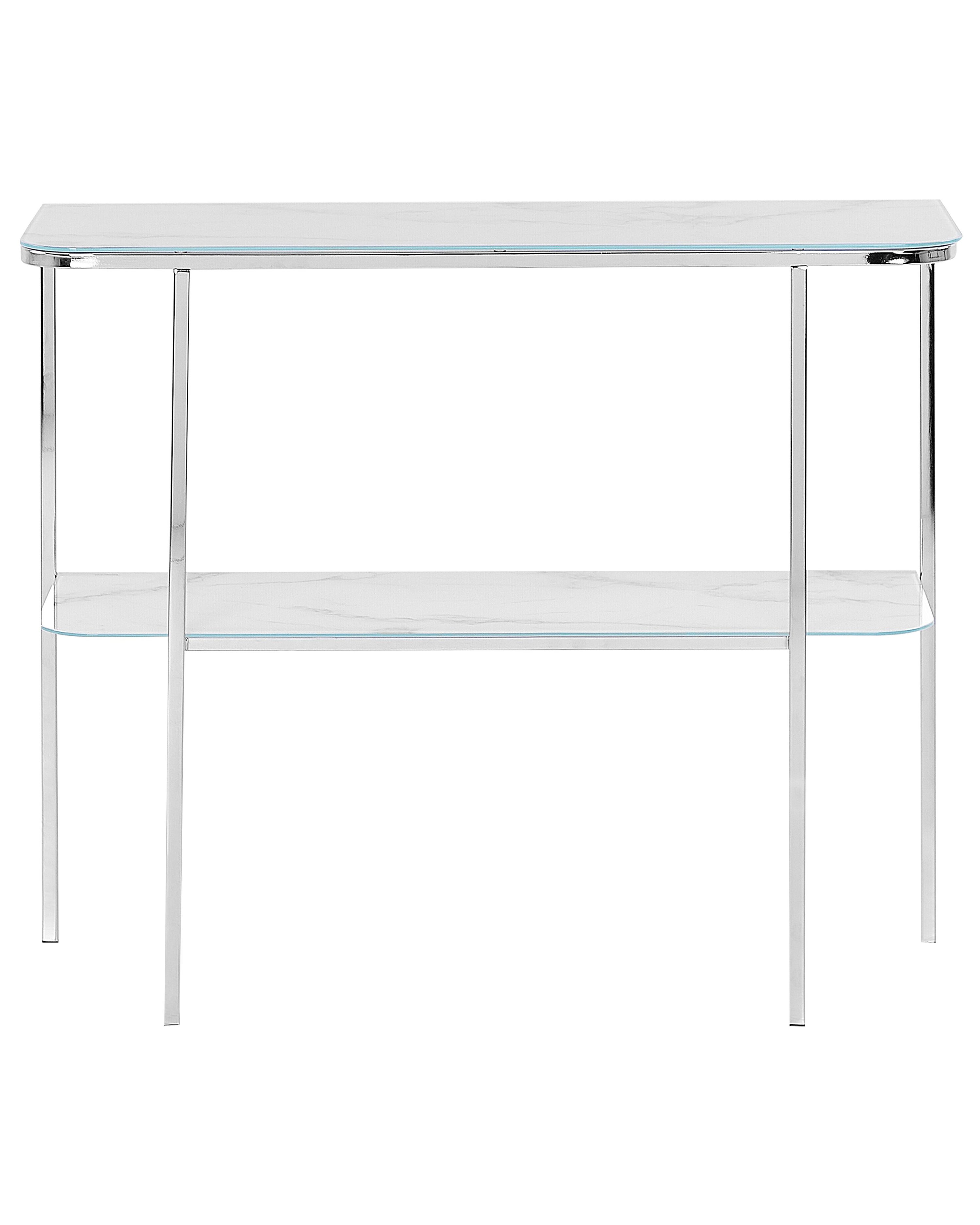 Glass Top Console Table Marble Effect White with Silver CALVERT