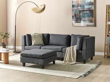 3-Seater Modular Fabric Sofa with Ottoman Dark Grey UNSTAD