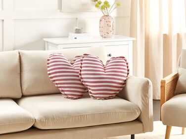 Set of 2 Cotton Heart Cushions 45 x 45 cm White and Red RUBIA 