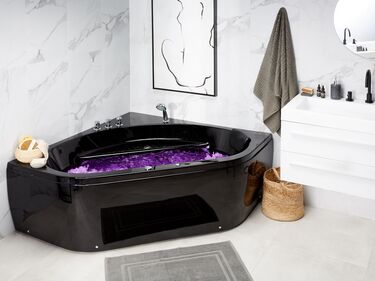 Whirlpool Corner Bath with LED 1400 x 1400 mm Black MEVES