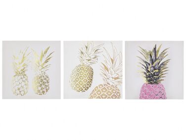 Set of 3 Pineapple Canvas Art Prints 30 x 30 cm Pink and Gold APESIKA