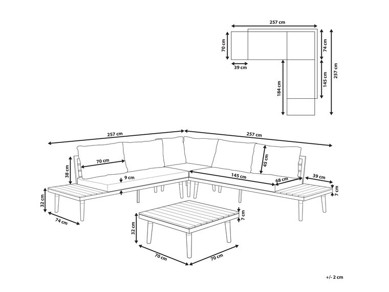 5 Seater Acacia Wood Garden Corner Sofa Set Grey CORATO | Beliani.co.uk