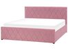 Łóżko z pojemnikiem welurowe 160 x 200 cm różowe ROCHEFORT_857439