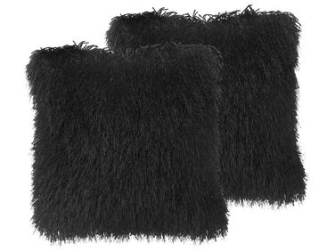 Set of 2 Shaggy Cushions 45 x 45 cm Black CIDE