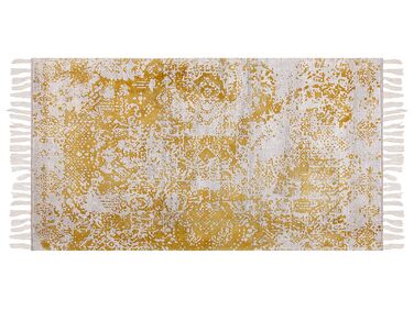 Teppich Viskose senfgelb / beige 80 x 150 cm orientalisches Muster Kurzflor BOYALI