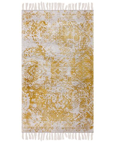 Teppich Viskose senfgelb / beige 80 x 150 cm orientalisches Muster Kurzflor BOYALI
