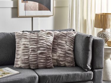 Set of 2 Faux Fur Cushions 45 x 45 cm Light Grey MACODES